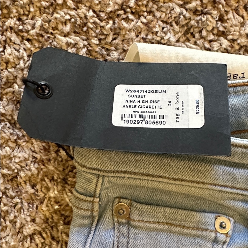 NWT Rag & Bone Jeans High Rise Ankle Cigarette Sunset 24 - Picture 2 of 7